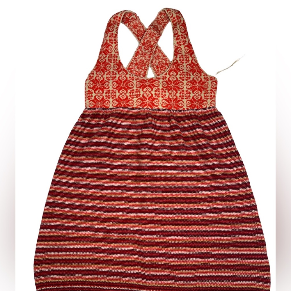Free People Women size XS Knit Red Boho Sweater Tank Tunic